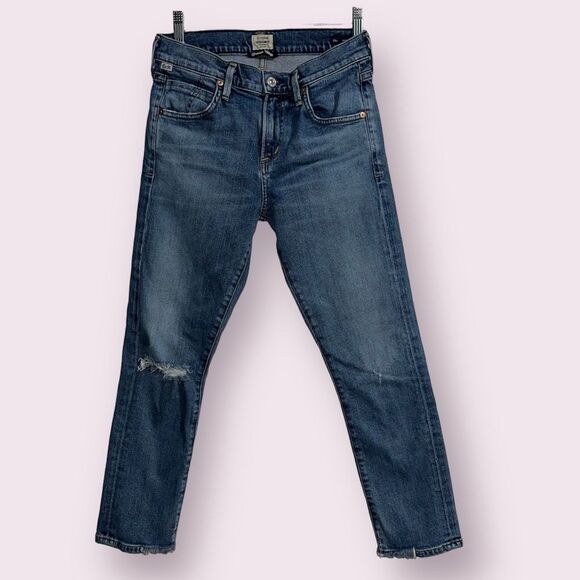Citizens Of Humanity Elsa Mid Rise Slim Fit Crop Distressed Semi Raw Hem Size 25 - Picture 1 of 13